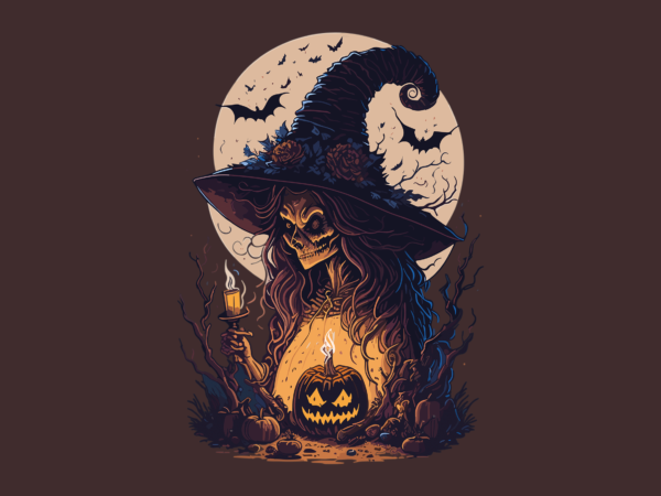 Spooky halloween witch tshirt design