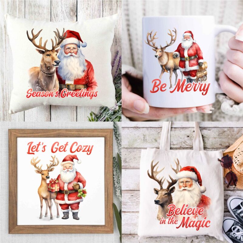 Christmas Reindeer Santa Sublimation Designs Bundle