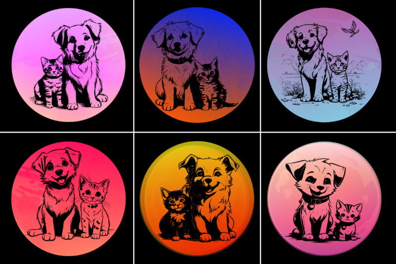 Sunset Cat Dog T-Shirt Graphic