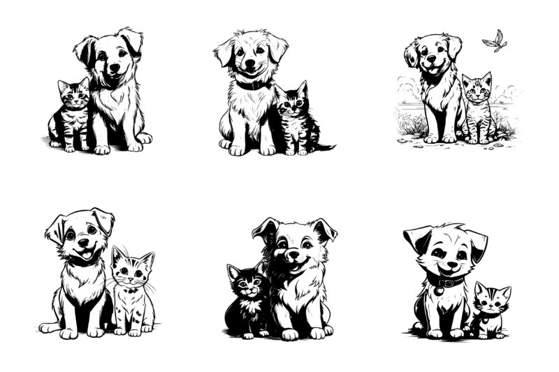 Sunset Cat Dog T-Shirt Graphic
