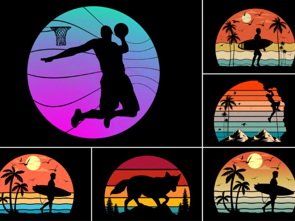 Sunset colorful t-shirt graphic bundle