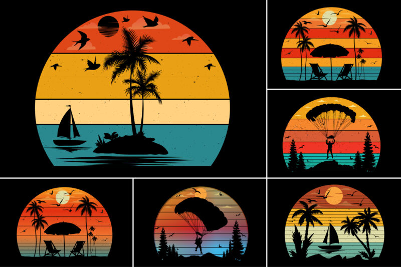 Sunset Silhouette For T-Shirt Design