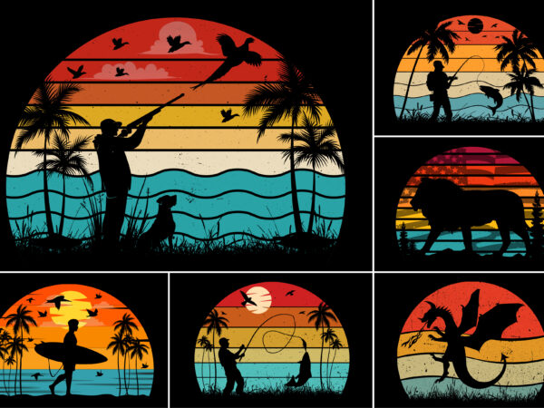 Sunset t-shirt graphic vector bundle