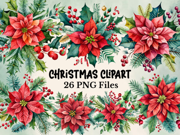 Watercolor christmas flower clipart t shirt design for sale