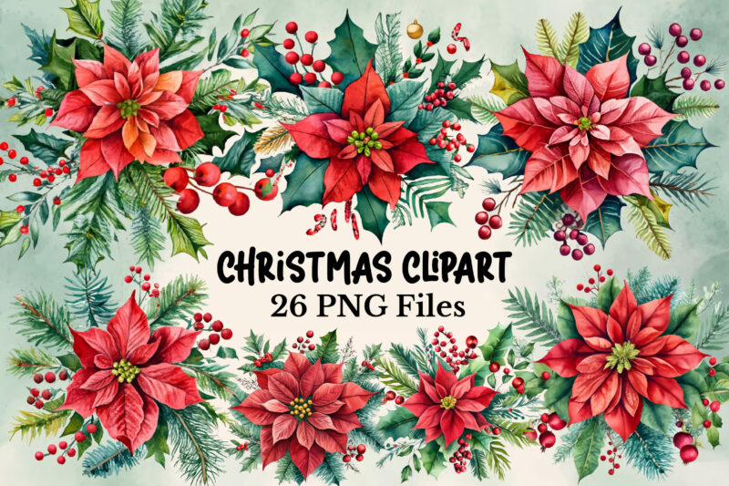Watercolor Christmas Flower Clipart