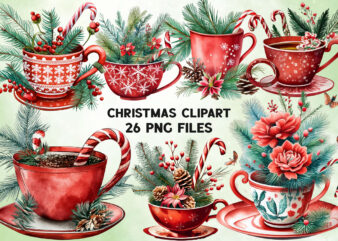 Watercolor Christmas Coffee Vintage Clipart