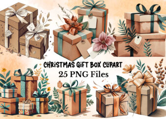 Watercolor Christmas Gift Box Clipart