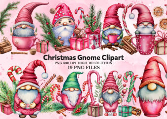 Watercolor Christmas Gnome Clipart t shirt design for sale