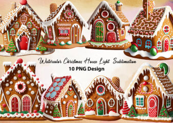 Watercolor Christmas House Light Sublimation, Clipart Bundle t shirt design for sale