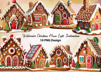 Watercolor Christmas House Light Sublimation, Clipart Bundle t shirt design for sale