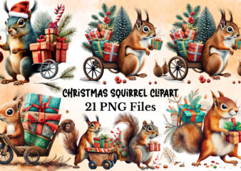 Watercolor Christmas Squirrel Gifts Clipart
