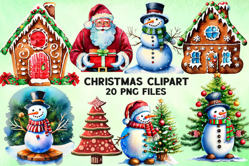 Watercolor Christmas Vintage Clipart