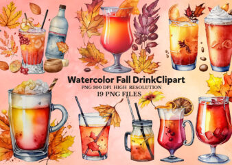 Watercolor Fall Drink Sublimation Bundle t shirt design for sale