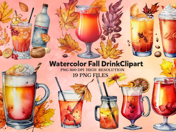 Watercolor fall drink sublimation bundle t shirt design for sale