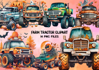 Watercolor Farm Red Tractor Clipart