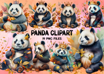 Watercolor giant panda clipart bundle