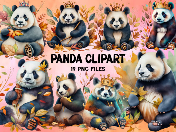 Watercolor giant panda clipart bundle t shirt design for sale