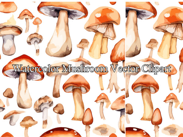Watercolor mushroom vector clipart
