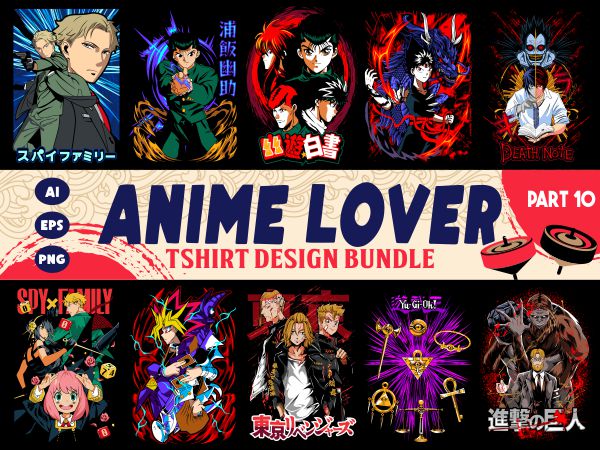 Populer anime lover tshirt design bundle illustration part 10