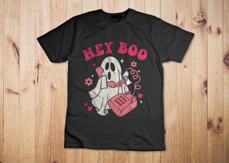 Groovy Hey Boo Cute Ghost Funny Halloween Mens Womens Kids T-Shirt Design