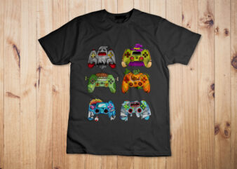 Halloween Pumpkin Witch Gaming Controllers Zombie Boys Kids T-Shirt Design