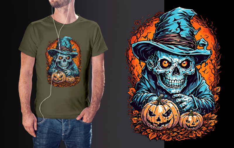 Spooky Halloween Skull Tshirt Design