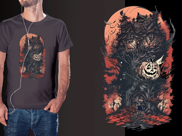 Spooky halloween house tshirt design