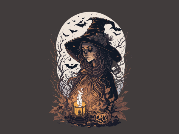 Spooky halloween witch with lantern tshirt vector