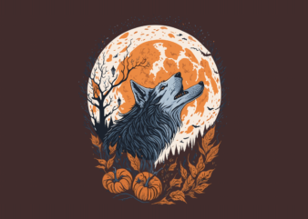 Spooky Halloween Wolf Tshirt Design