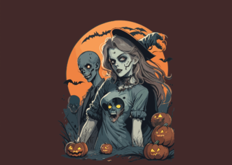 Zombie Witch Halloween Tshirt Graphic
