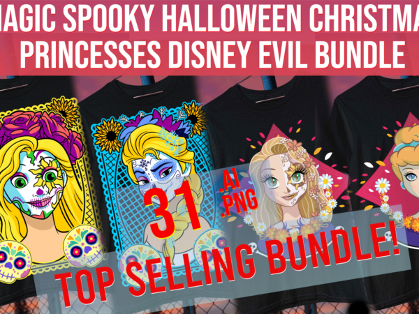 Magic spooky halloween christmas princess magic kingdom kids children evil bundle print on demand t shirt designs for sale