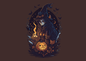 Pumpkin Halloween Lantern Witch Tshirt Design