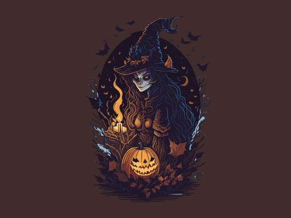 Pumpkin halloween lantern witch tshirt design