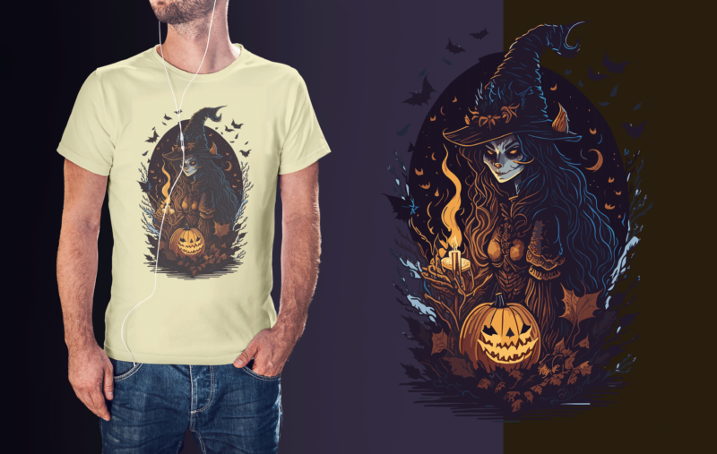 Pumpkin Halloween Lantern Witch Tshirt Design
