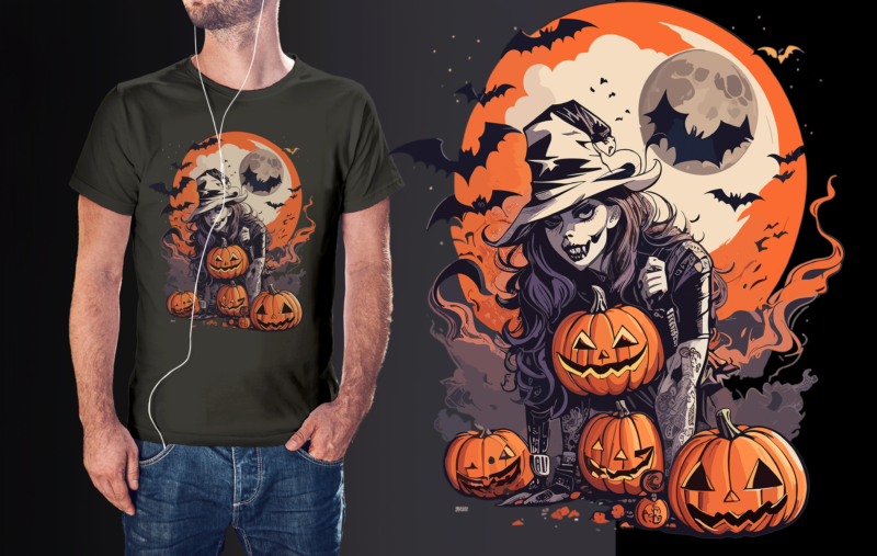 Spooky Zombies Witch Halloween Tshirt Design