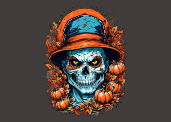 Spooky Halloween Pumpkin Skull Tshirt Vector