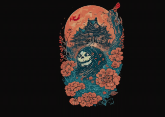 Spooky Hallowen Japanese Style Tshirt Design