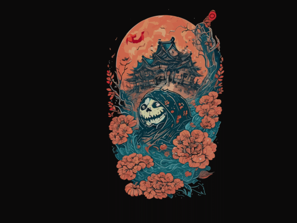 Spooky hallowen japanese style tshirt design