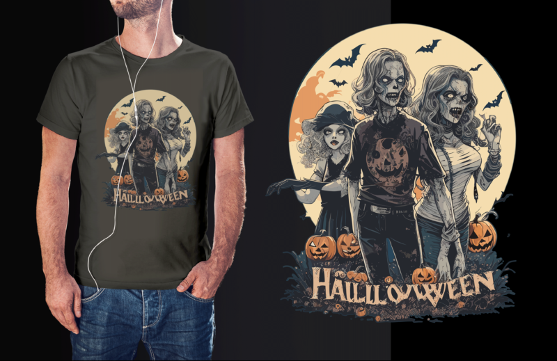 Spooky Family On Halloween Tshirt Vector