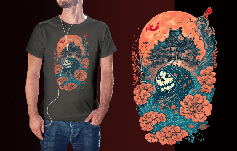 Spooky Hallowen Japanese Style Tshirt Design