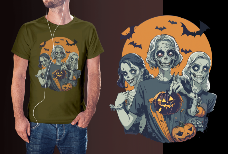 Spooky Zombies Halooween Tshirt Vector
