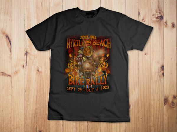 2023 myrtle beach bike rally fall pumpkin rider art on back shirt design