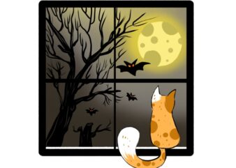 halloween cat in window gazing