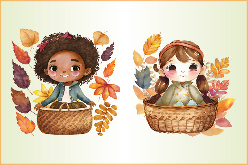 Watercolor Autumn Girl clipart