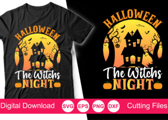 Halloween the Witch’s Night Vintage T-Shirt, Happy Halloween Silhouette svg, File for Cricut, Halloween Vintage T-Shirt