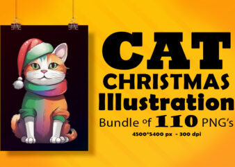 Christmas Cat Illustration for POD Clipart Design is Also perfect for any project: Art prints, t-shirts, logo, packaging, stationery, merchandise, website, book cover, invitations, and more.