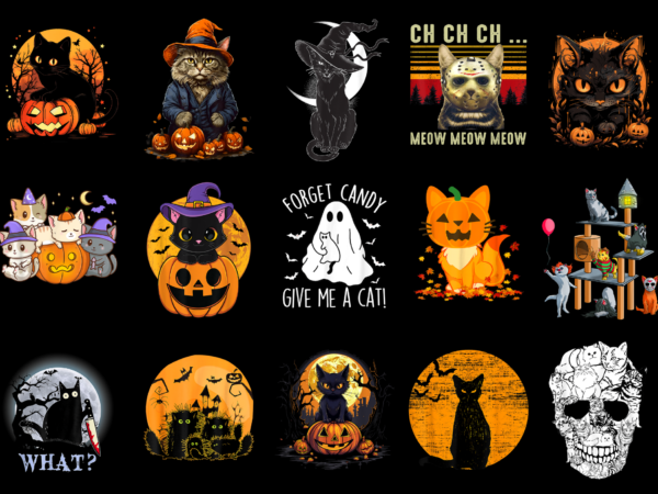 15 halloween cat shirt designs bundle for commercial use part 1, halloween cat t-shirt, halloween cat png file, halloween cat digital file, halloween cat gift, halloween cat download, halloween cat design amz