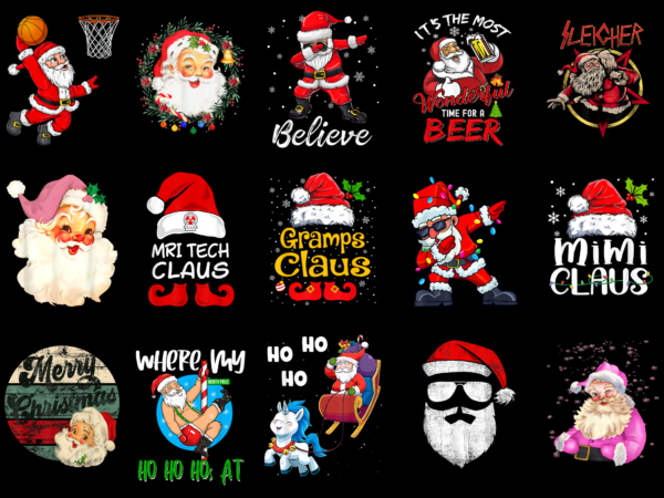 15 santa claus shirt designs bundle for commercial use part 1, santa claus t-shirt, santa claus png file, santa claus digital file, santa claus gift, santa claus download, santa claus design amz
