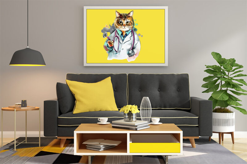 Cat as Doctor Illustration for POD Clipart Design is Also perfect for any project: Art prints, t-shirts, logo, packaging, stationery, merchandise, website, book cover, invitations, and more