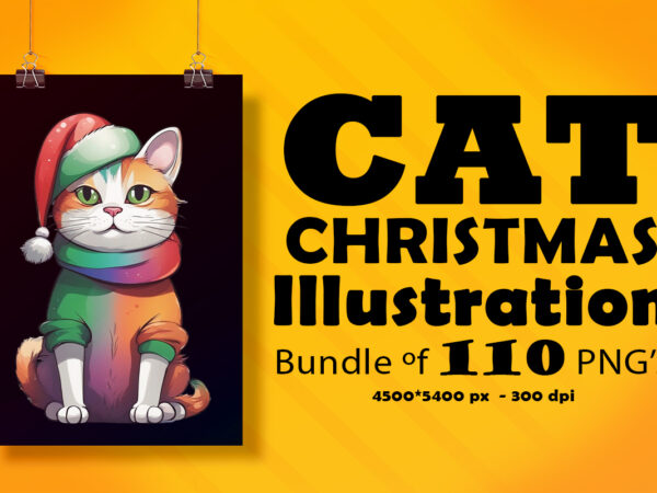 Christmas cat illustration for pod clipart design is also perfect for any project: art prints, t-shirts, logo, packaging, stationery, merchandise, website, book cover, invitations, and more
